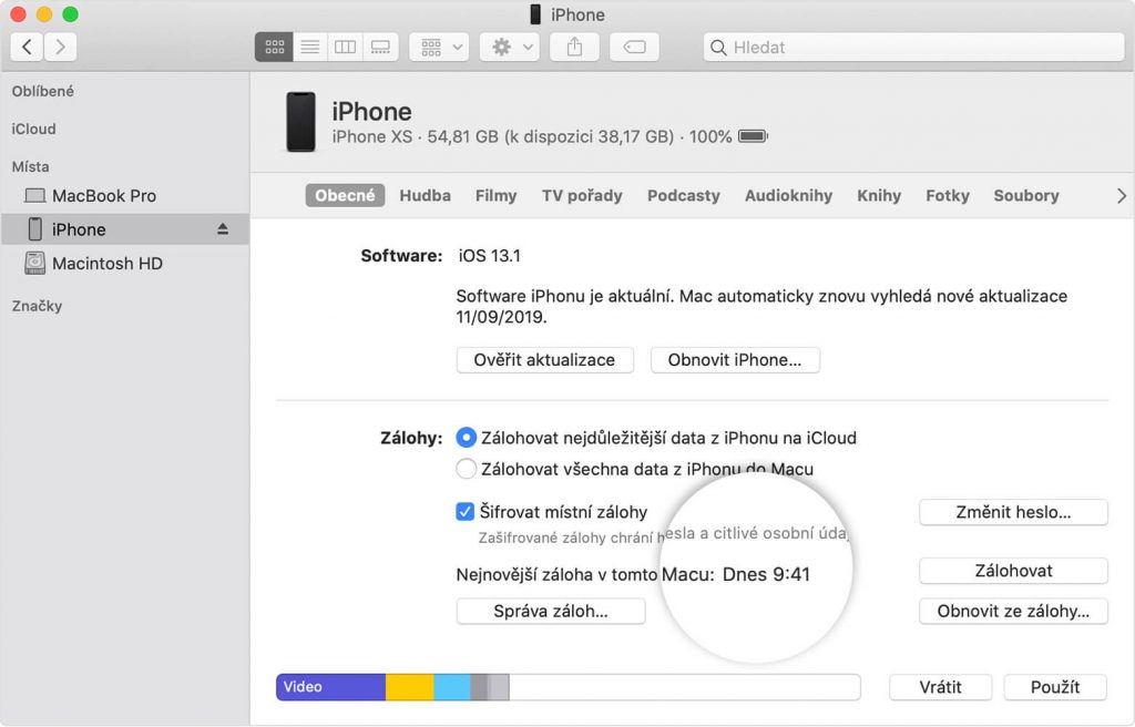 iPhone záloha Mac